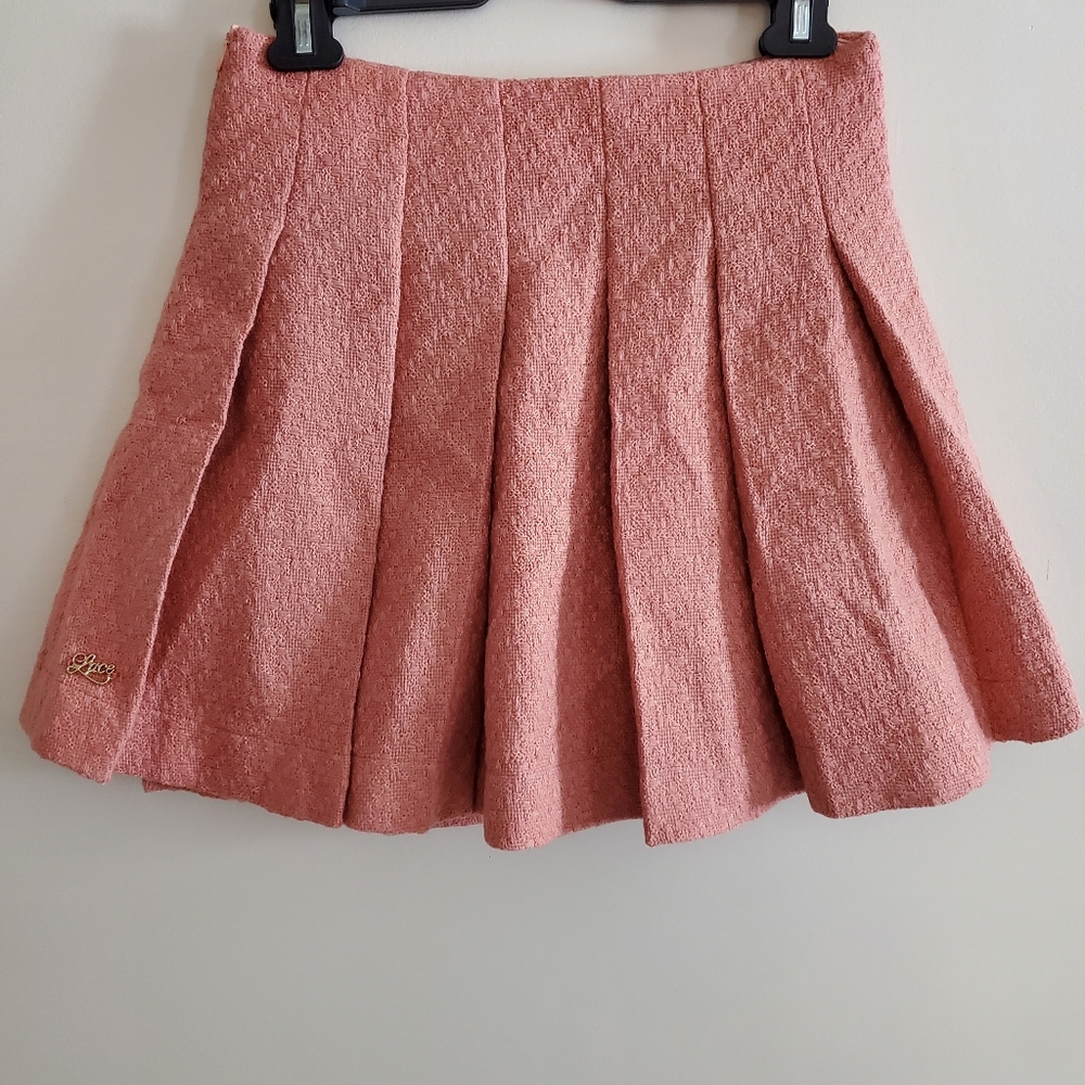 Lacemade Wool Blend Woven Tweed Mini Skirt Skort Satin Pink Shorts Size Medium